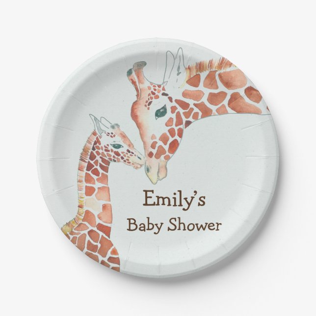 Assiettes En Carton Baby shower de girafe mère et enfant (Devant)