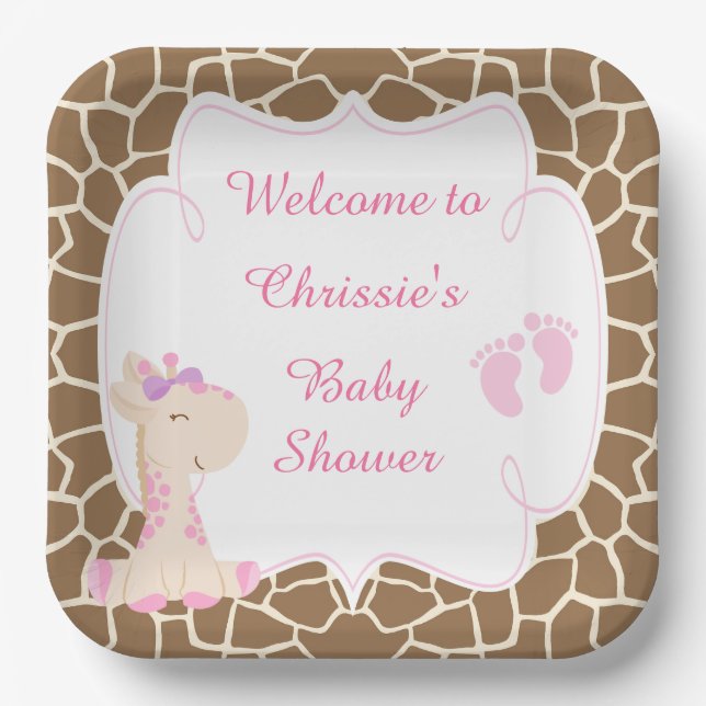 Assiettes En Carton Baby shower de Giraffe Rose Cute (Recto)