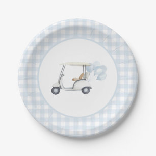 Assiettes En Carton Baby shower de golf Blue En vichy