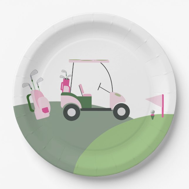 Assiettes En Carton Baby shower de golf moderne rose (Devant)