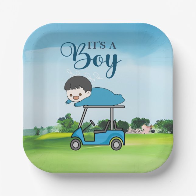 Assiettes En Carton Baby shower de golf pour garçon (Recto)