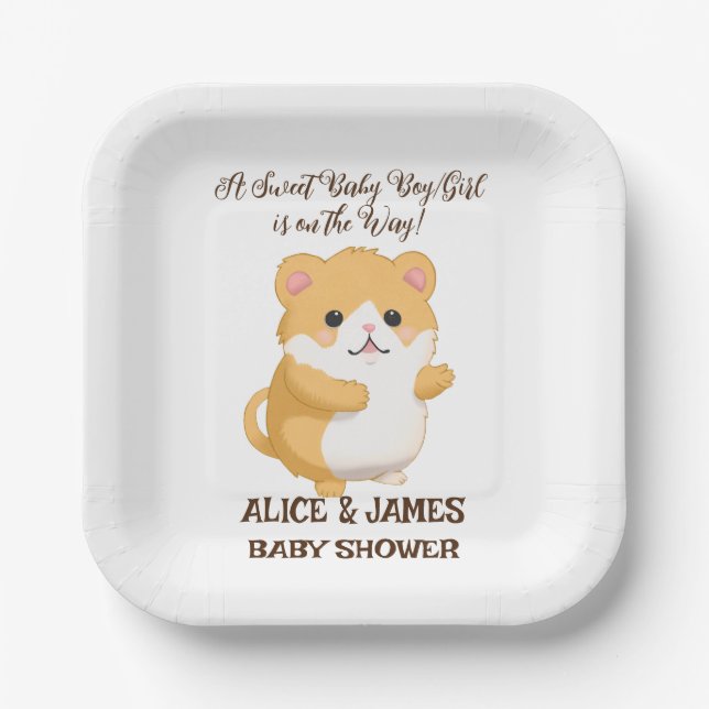 Assiettes En Carton Baby shower de Hamster mignonne (Recto)
