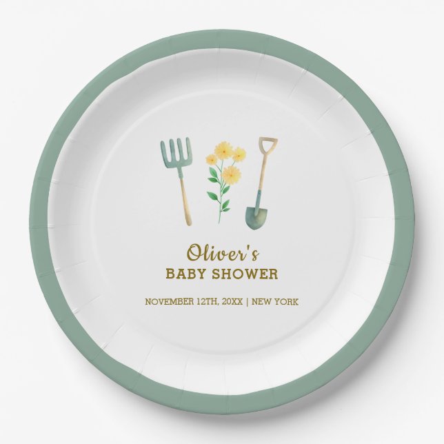 Assiettes En Carton Baby shower de jardinage floral de Boho cultivé lo (Devant)