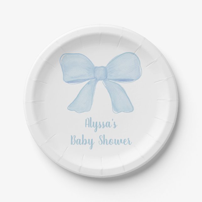 Assiettes En Carton Baby shower de la Bow Bleu Coquette (Devant)