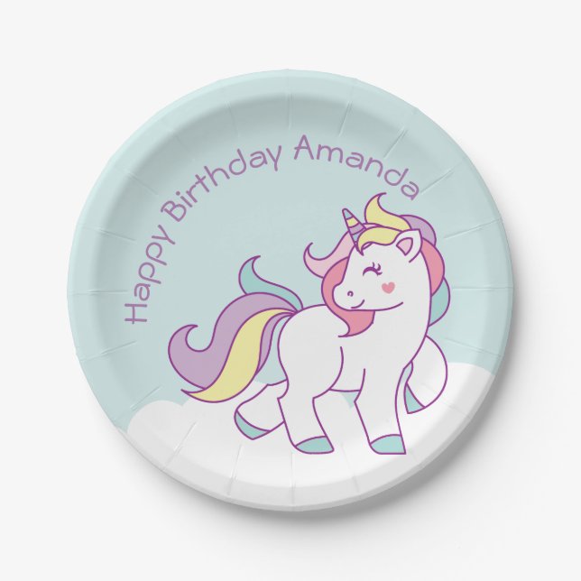 Assiettes En Carton Baby shower de la Cute Magique Unicorn Pastel (Devant)