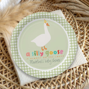 Assiettes En Carton Baby-Shower de la Silly Goose Gingham Vert Neutre