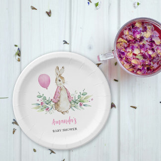 Assiettes En Carton Baby shower de lapin rose