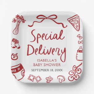 Assiettes En Carton Baby shower de livraison spécial Pizza à main roug