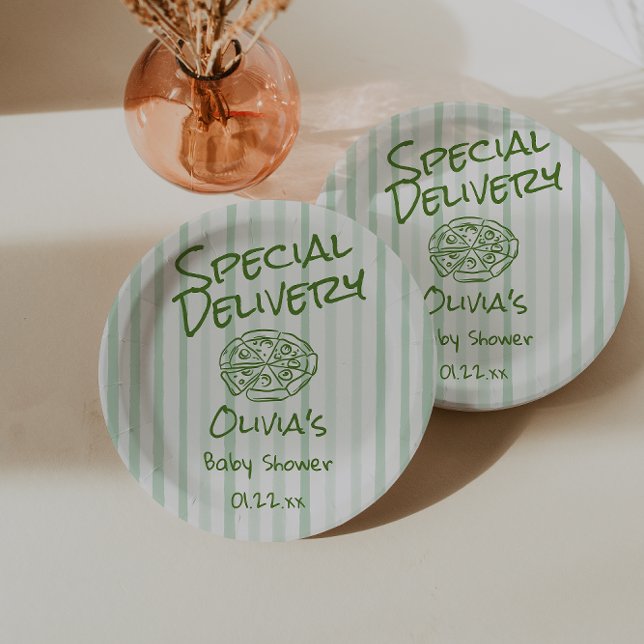 Assiettes En Carton Baby shower de livraison spéciale Pizza Green Drak (Créateur téléchargé)