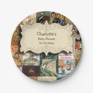 Assiettes En Carton Baby shower de livres vintage
