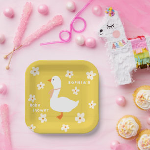 Assiettes En Carton Baby shower de l'oie blanche et des marguerites