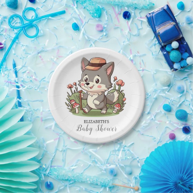 Assiettes En Carton Baby shower de loup mystique mignon (Fête)