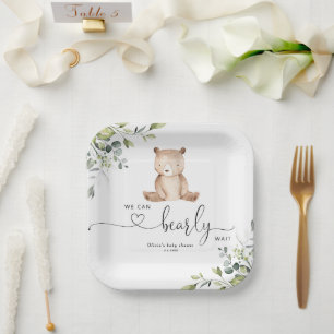 Assiettes En Carton Baby shower de l'ours Eucalyptus