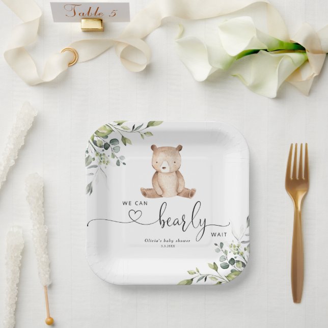 Assiettes En Carton Baby shower de l'ours Eucalyptus (Mariage)
