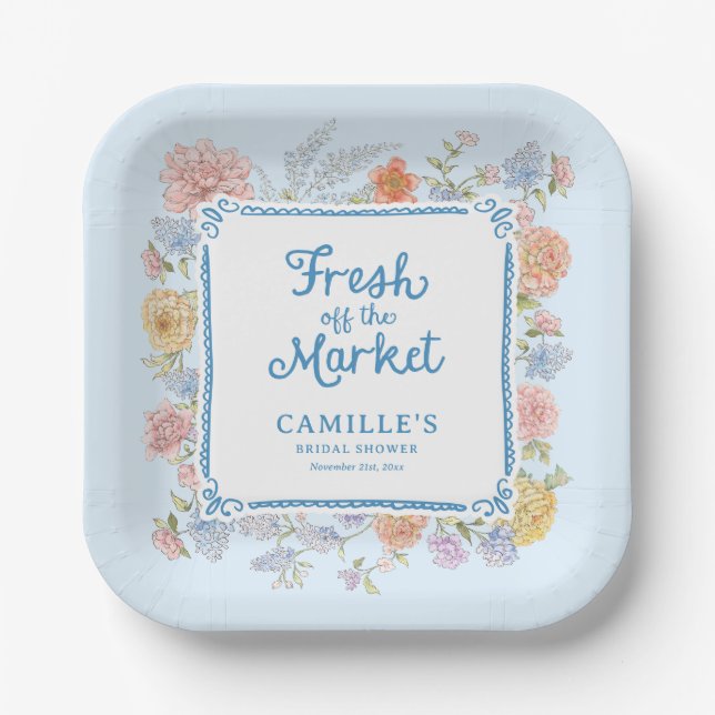 Assiettes En Carton Baby Shower de mariage Bleu Frais du Marché (Recto)