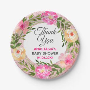Assiettes En Carton Baby shower de Merci rose de  rose or
