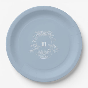 Assiettes En Carton Baby shower de monogramme bleu Dusty