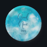 Assiettes En Carton Baby shower de neuf garçons Cloud<br><div class="desc">Plaque de baby shower rêvée et élégante avec aquarelle d'art du ciel bleu turquoise avec nuages et étoiles. Le texte dit "nous sommes sur le nuage 9."</div>