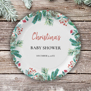Assiettes En Carton Baby shower de Noël à l'aquarelle