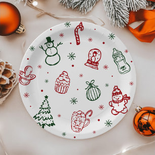 Assiettes En Carton Baby Shower de Noël Fantaisiste Dessiné à la Main