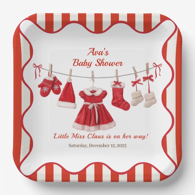 Assiettes En Carton Baby shower de Noël | Père Noël Vêtements rouge et (Recto)