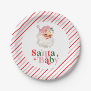 Assiettes En Carton Baby shower de Noël Retro Pink Père Noël bébé
