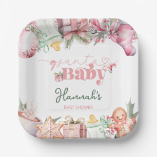 Assiettes En Carton Baby shower de Noël rose Père Noël