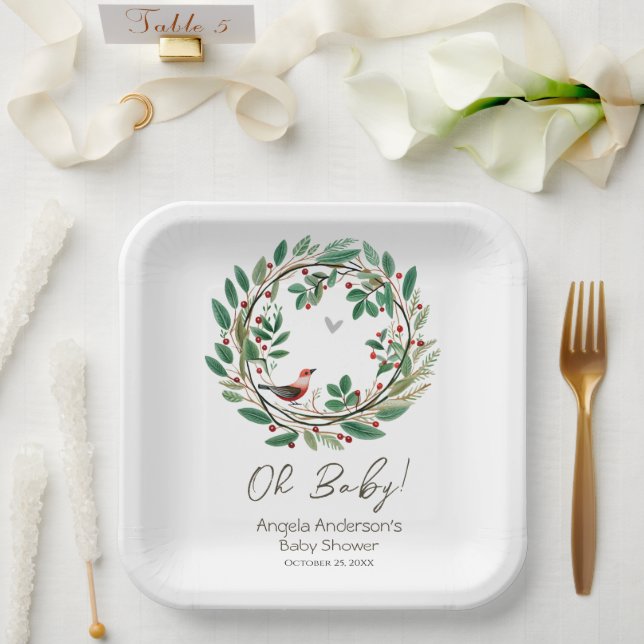 Assiettes En Carton Baby shower de Noël Wreath Berry (Mariage)