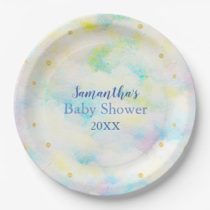Assiettes En Carton Baby shower de nuages bleu pastel doux