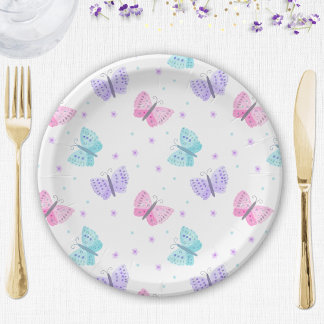 Assiettes En Carton Baby shower de papillons d'eau rose violet