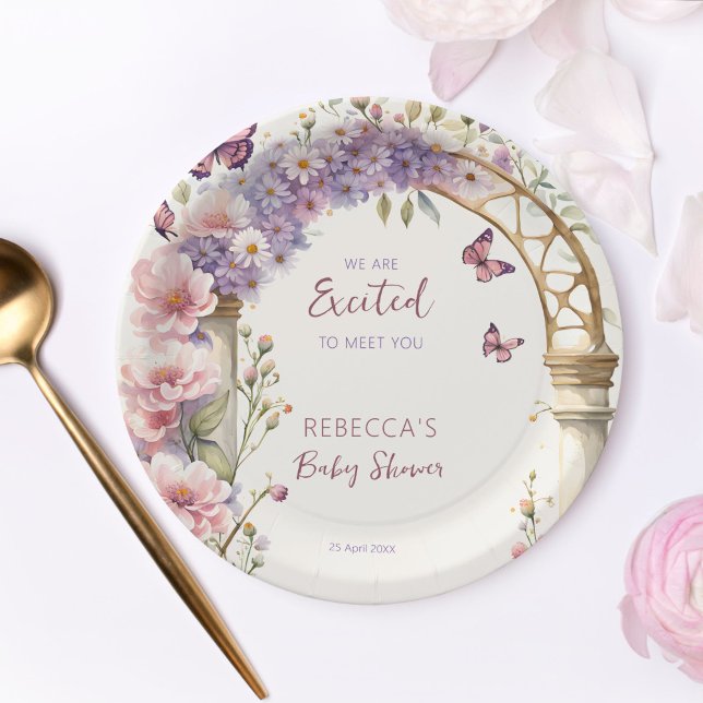 Assiettes En Carton Baby shower de papillons pastel de jardin enchanté (Enchanted garden baby shower personalized tableware pastel butterflies baby shower paper plates)