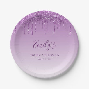 Assiettes En Carton Baby shower de Parties scintillant à goutte violet