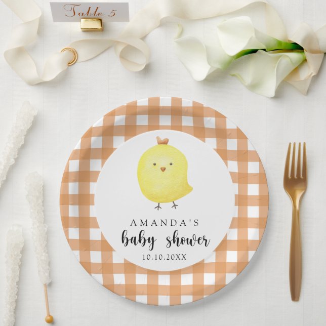 Assiettes En Carton Baby shower de poulet aquarelle (Mariage)