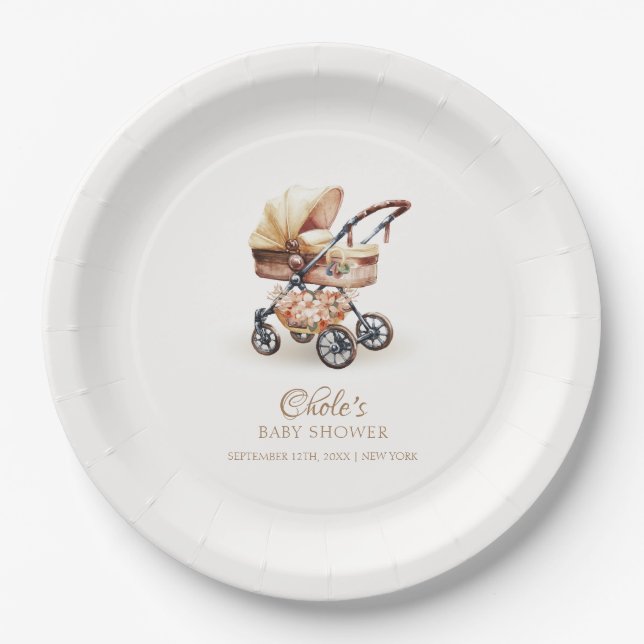 Assiettes En Carton Baby shower de poussette florale Boho neutre pour  (Devant)