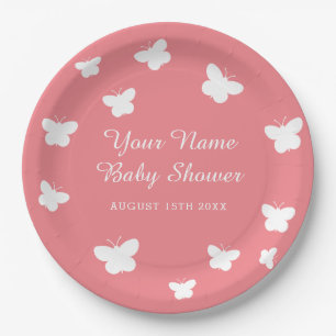 Assiettes En Carton Baby shower de printemps corail rose papillon