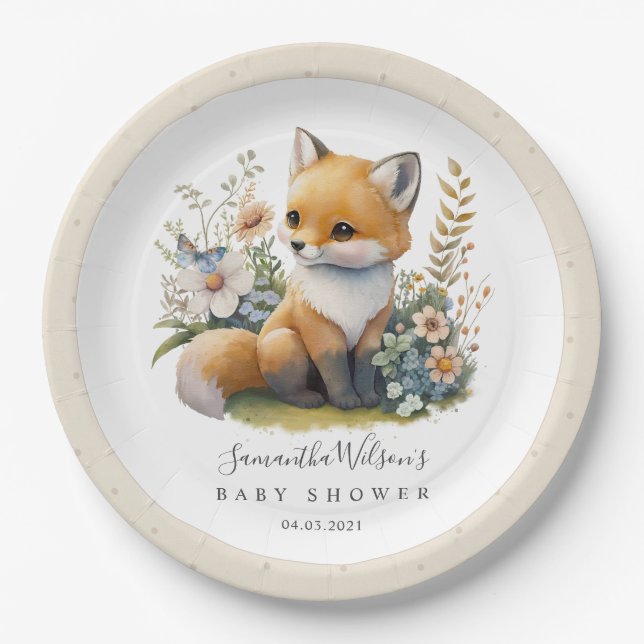 Assiettes En Carton Baby shower de printemps mou Woodland Baby Fox (Devant)