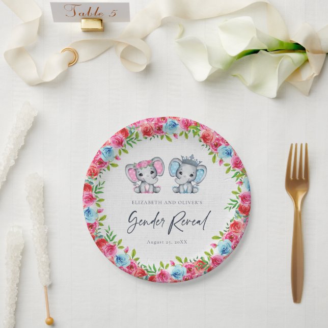 Assiettes En Carton Baby shower de révélation de genre éléphant bleu e (Mariage)