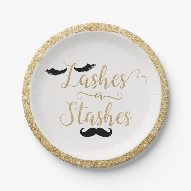 Assiettes En Carton Baby shower de révélation de genre Lashes ou Stash (Devant)