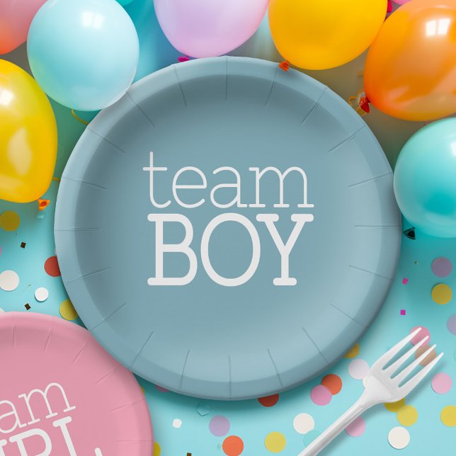 Assiettes En Carton Baby shower de révélation de genre - Team Blue Boy (Personalized Party Plates)