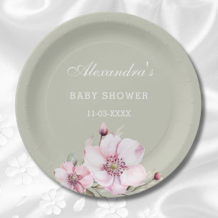 Assiettes En Carton Baby shower de roses rose pâle Sage Green