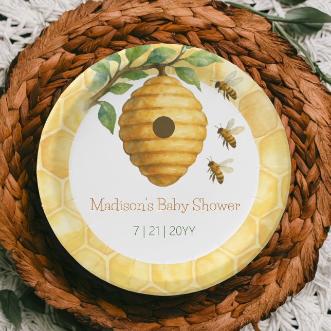 Assiettes En Carton Baby shower de ruche d'abeilles (Honeybee Hive Baby Shower Paper Plates)