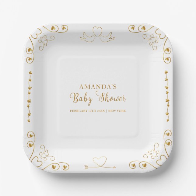 Assiettes En Carton Baby shower de Saint-Valentin Gold Elegant (Recto)