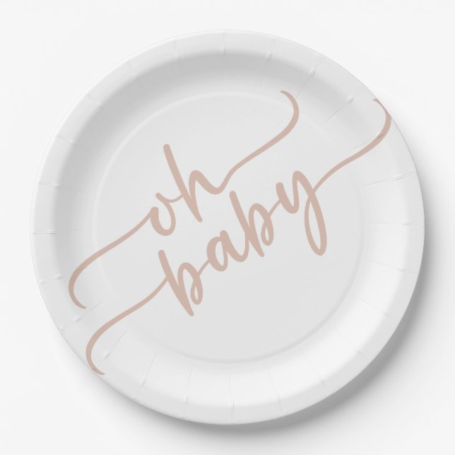 Assiettes En Carton baby shower de script beige "Oh Baby" (Devant)