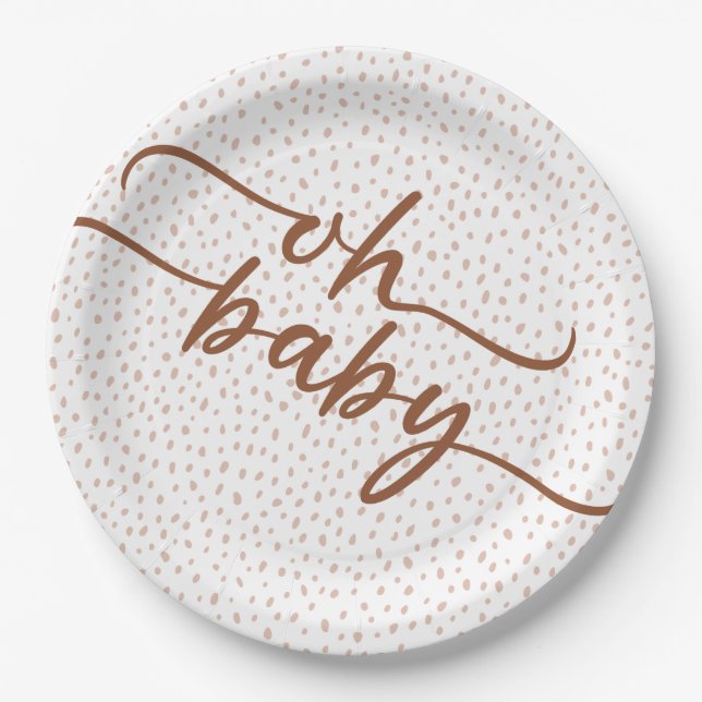 Assiettes En Carton baby shower de script Brown "Oh Baby" (Devant)