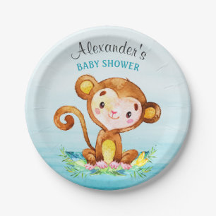 Assiettes En Carton Baby shower de singe d'aquarelle
