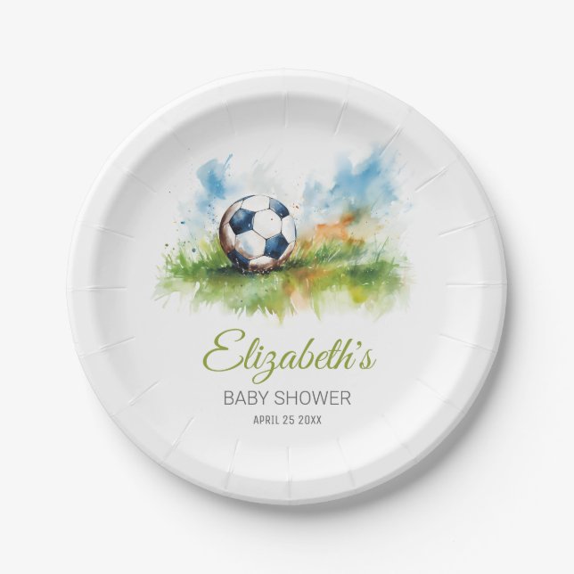 Assiettes En Carton Baby shower de soccer aquarelle (Devant)