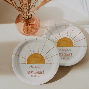 Assiettes En Carton Baby shower de soleil jaune Boho