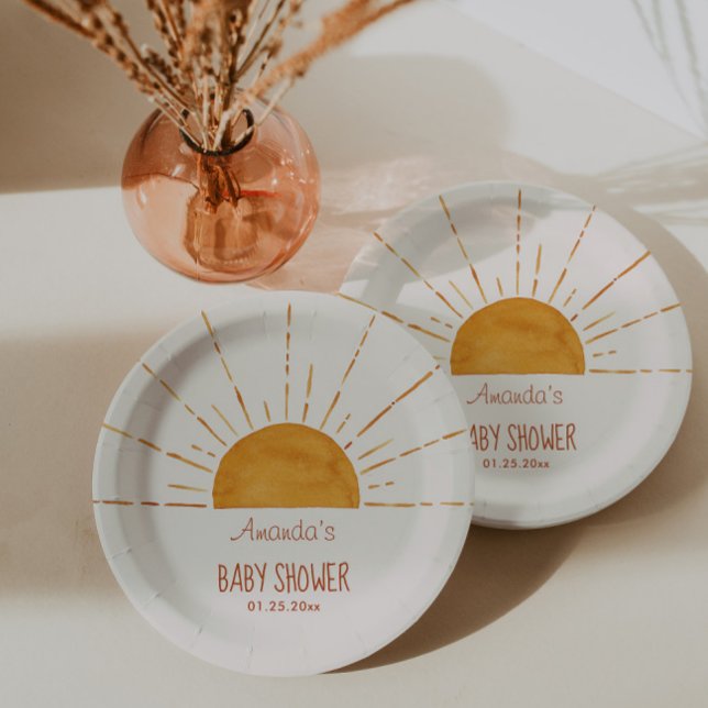 Assiettes En Carton Baby shower de soleil jaune Boho (Créateur téléchargé)