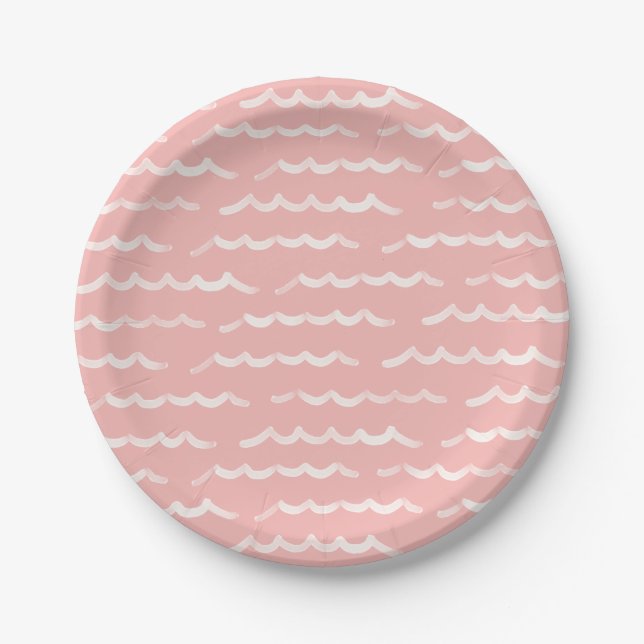Assiettes En Carton Baby shower de Surf de Pink Beach Waves (Devant)