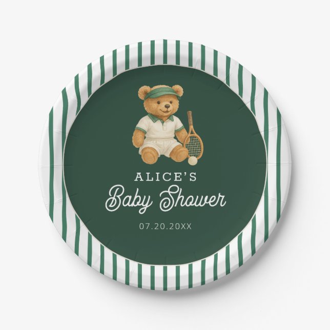 Assiettes En Carton Baby shower de tennis Preppy Bear (Devant)